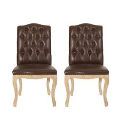 Noble House Lucy Faux Leather Dining Chair, Set of 2, Dark Brown, Natural