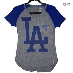 Women's Los Angeles Dodgers Majestic V-Neck T-Shirt Size Small