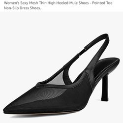 Sexy Mesh Black Heels – Pointed Toe, Non-Slip, Size 6