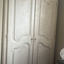 Vintage Armoire/Wardrobe With Adjustable Shelving, Solid Wood Unit