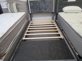 BRAND NEW GRAY VELVET TWIN STORAGE BEDFRAME WITH RHINESTONES