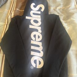 black supreme satin appliqué hoodie