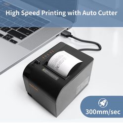 Rongta POS Receipt Printer, 80mm Thermal Printer, ESC/POS, Restaurant Kitchen Printer with Auto Cutter Support Cash Drawer,USB Serial Ethernet Receipt