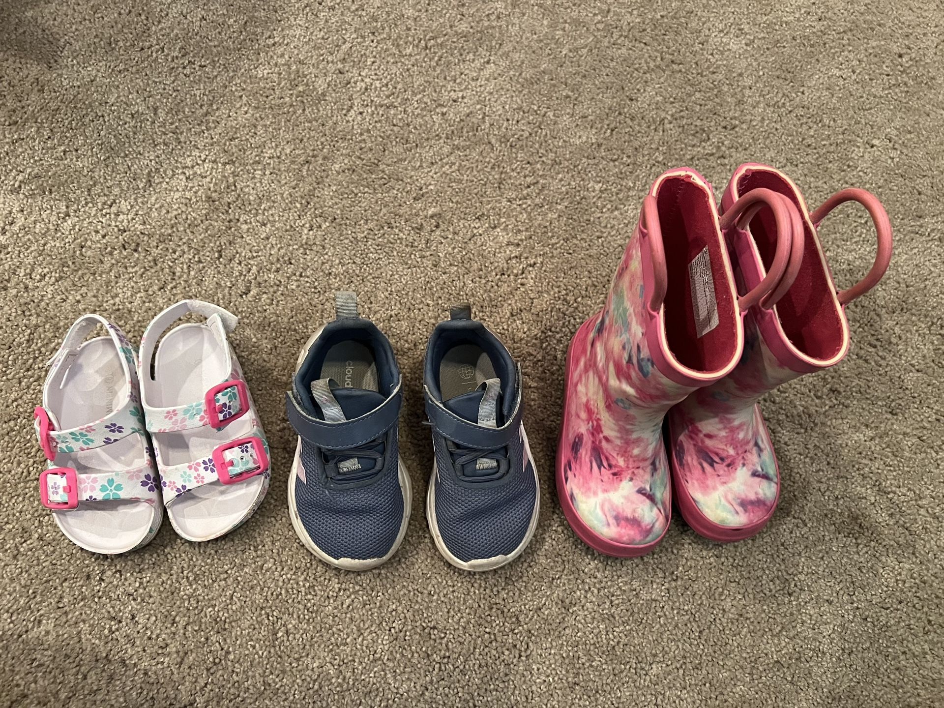 Rain Boots, Adidas Sneakers And Sandals Toddler Size 6