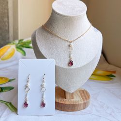 Jewelry Set Garnet Mint Pearl Casual Tassel O Ring Minimalist Necklace