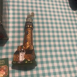 NIB Old World Christmas Blown Glass Currituck Lighthouse NC Ornament