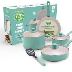 GreenLife 8 Piece Nonstick Cookware Set Brand New 