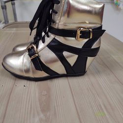 Black And Gold Buckle Boots $10.