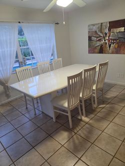 White Extendable Dining Table Set with 6 Chairs