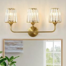 Modern Vanity Light with Crystal Glass Shade, 3-Light E26 Socket