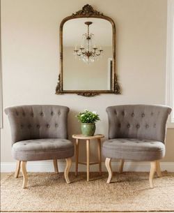 Pair of Gray Tufted Accent Chairs