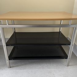 3 Tier Table For a Television or Music Equipment Placement Top Is OakWood And the Rest 2 Metal Shelves