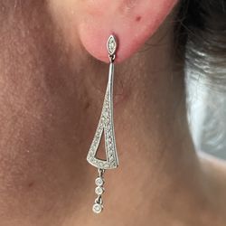 14K White Gold Diamond Cluster Drop Dangle Earrings