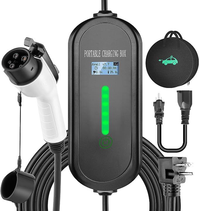 TopAutoGear Electric Vehicle (EV) Charger Level 1+2 16 Amp with 25 ft Extension Cord, Includes NEMA5-15P & 6-20 Plug, Compatible with J1772 Electric V