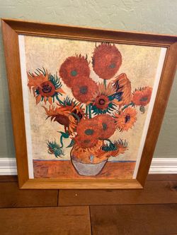 World Market framed & signed Giclee print on canvas of Vincent Van Gogh “Sunflowers.” 27 x 23 inch.