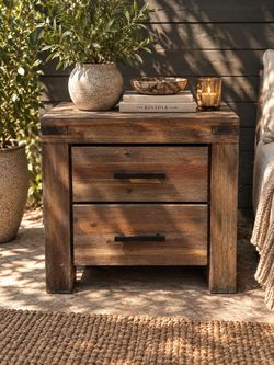 HD Buttercup Rustic Wood 2-Drawer Nightstand End Table