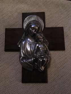 #770 Vintage Mary and Jesus Cross Wall Art