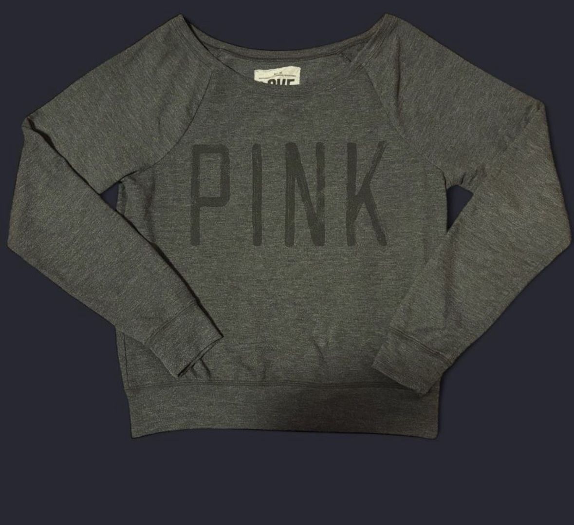 Victoria’s Secret PINK Off The Shoulder Grey Sweatshirt