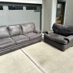 Hydeline Grey Leather Sofa Couch & Love Seat - 🚚FREE DELIVERY 