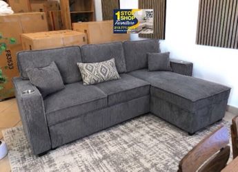 2-pc sectional sofa with pull-out bed & storage NEW