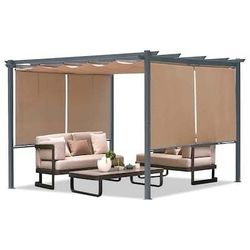 ES195 $240  Metal Pergola 12-ft W x 12-ft L x 7-ft 3-in H Brown Metal Freestanding Pergola with Canopy  Dimensions - 12' x 12' of Outermost; 10.8' x 1