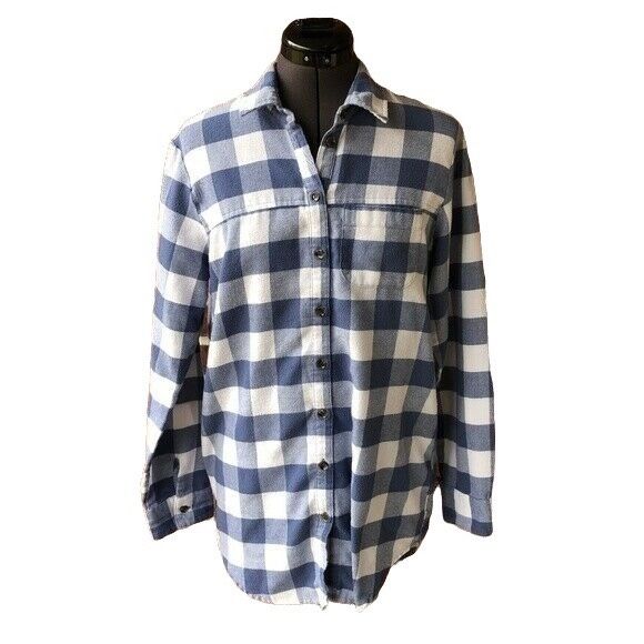 Free Press Nordstrom Women's Blue Plaid Flannel Lounge Sleep Shirt Long-Sleeve XS