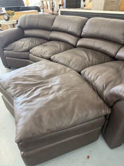Large Gray Leather Sectional Sofa with Chaise