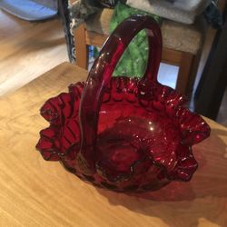 Vintage Fenton Thumbprint Red Basket 