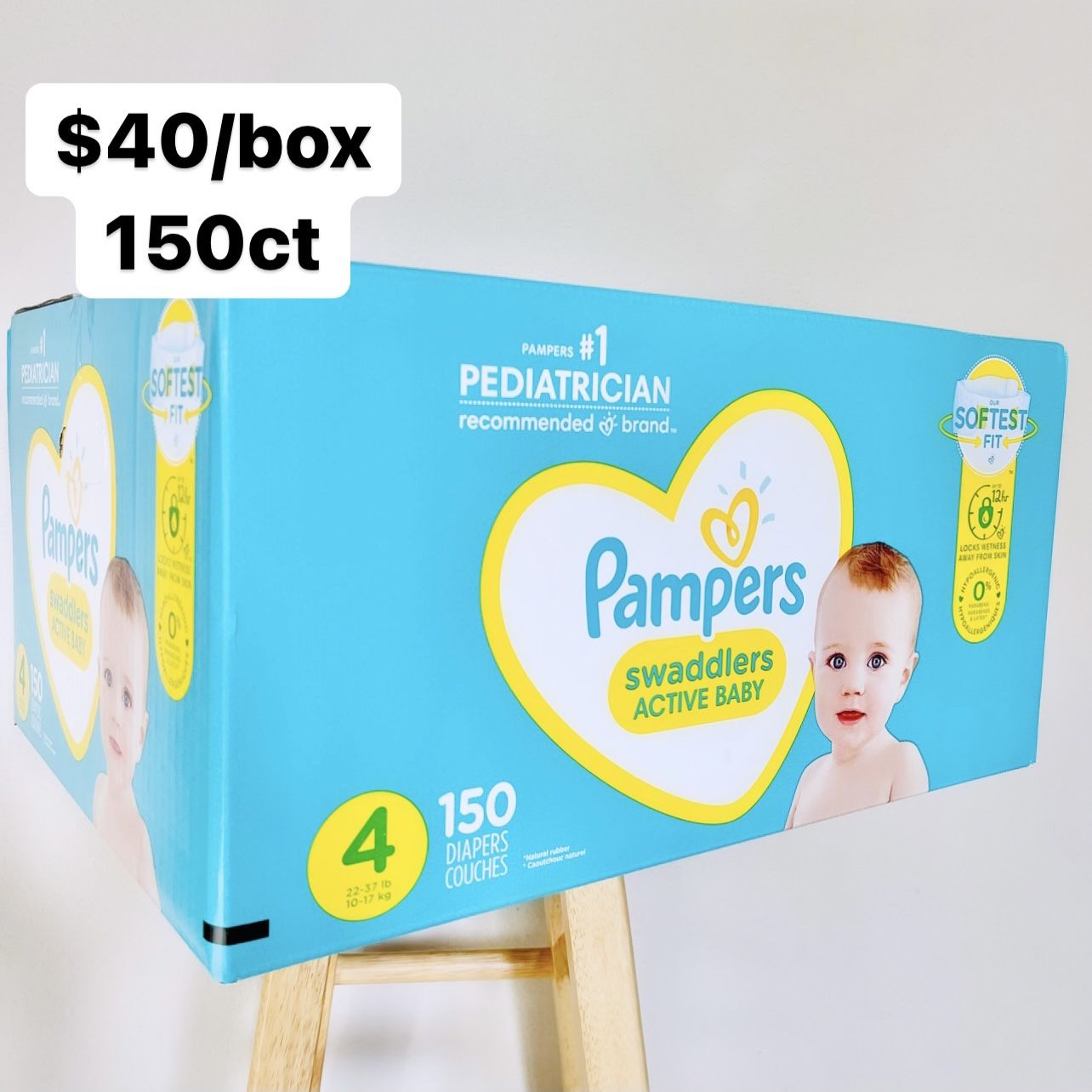 Size 4 (22-37 Lbs) Pampers Swaddlers (150 Baby Diapers)