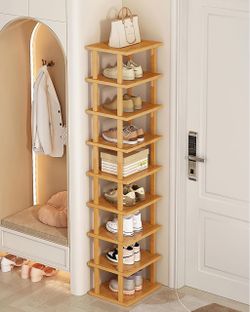 Alhambra-9-Tier Expandable Bamboo Storage Rack - Space-Saving Multi-Layer Folding Organizer, No Assembly Required, Natural Wood Countertop Shelving Fo