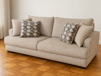 Modern Beige Sofa - Raymour & Flanigan (Excellent Condition)