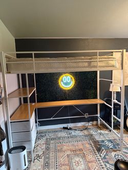 White Metal Loft Bed with Twin Mattress