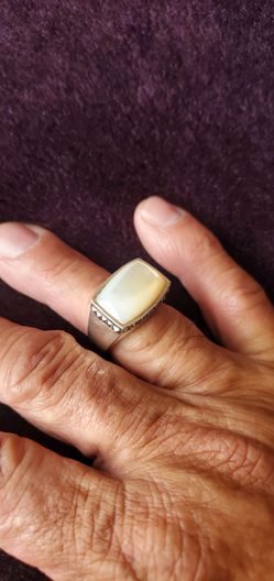 Vintage 70'S Sterling Silver 925 Mens Or Women's Mother of pearl Ring Size 8