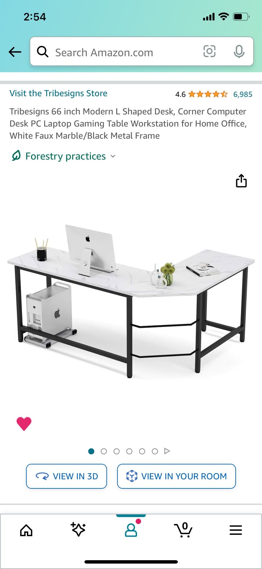 L Shaped Faux Marble Computer Desk