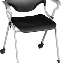 Romig Rico Mobile Stack Chair with Arms – Black Rolling Classroom & Training Chair with Durable Plastic Seat, Ventilated Back, Casters & Supportive Ar