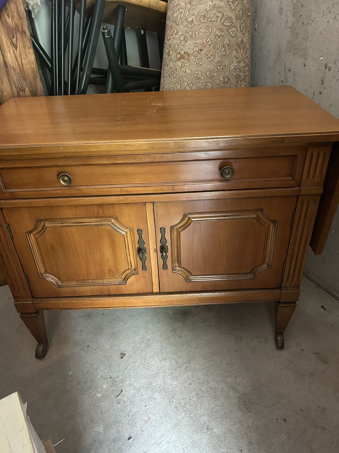 Vintage Wooden Sideboard On Wheels
