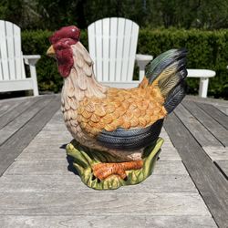 COLORFUL CHICKEN, HEN, ROOSTER FIGURINE.  9” x 10”