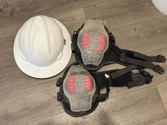 Safety Gear Bundle: White Hard Hat & Heavy-Duty Professional Knee Pads