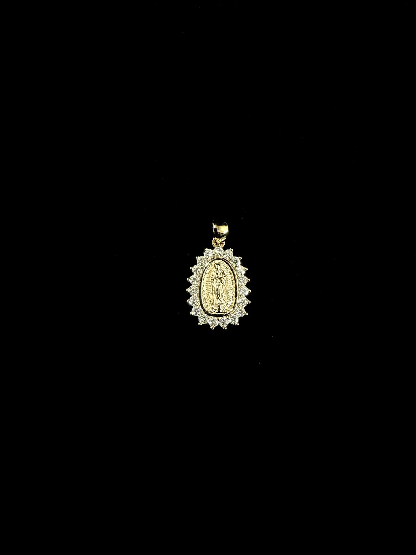 Moissanite Virgen De Guadalupe Gold Over Sterling Silver Pendant 925