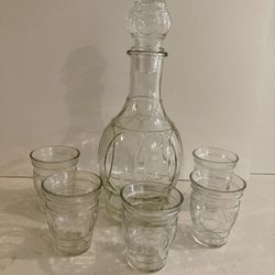 Vintage Glass Decanter Set With Glasses 