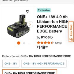 Ryobi OnePlus One+ 4 Ah 18 Volt High Performance Edge Battery Like New 18v