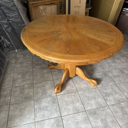 Oak Table Set (6 Chairs And Extension Table Leaf)