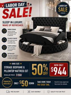 50% off LABOR DAY SALE! BRAND NEW KING SIZE STORAGE BEDFRAME INCLUDES A PILLOWTOP MATTRESS SET