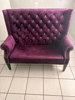 Purple velvet loveseat
