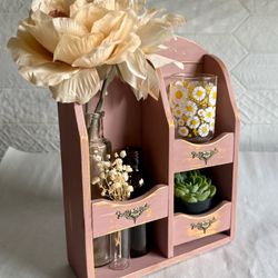 Vintage Upcycled Distressed Pink Wooden Organizational/Display Shelf