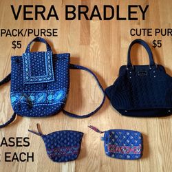 VERA BRADLEY BACKPACK/PURSE $5, CUTE VERA BRADLEY PURSE $5, VERA BRADLEY CASES $3 EACH