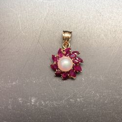 14k Pearl And Ruby Pendant