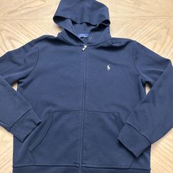 Ralph Lauren Blue Full Zip Long Sleeve Soft Cotton Blend Jacket Adult Size medium  No hoodie string
