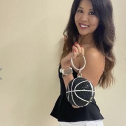 Black Swarovski Rhinestone Basketball Purse 6  Inch  