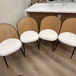 Boho / Mid-Century Cane Dining Chairs – Upholstered Seats (4 Chairs)